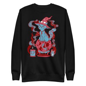 Pastel Blue Cat Drawing “Magical Cat of Fortune” Cat Sweatshirt