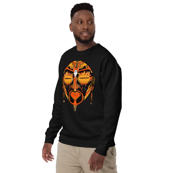 Unique African Mask Sweatshirt | Mask No. 2 Orange and Black Sweatshirt - Image 3