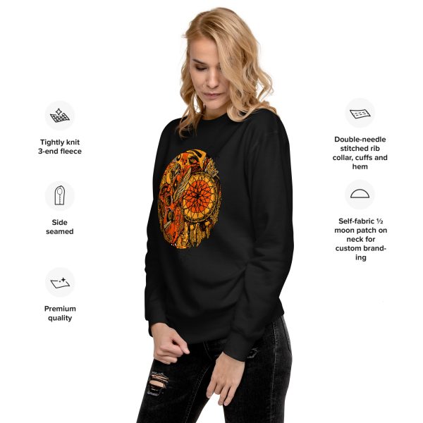 Mystical Skull Orange & Black Sweatshirt | Gothic Sacred Skull Gem Pullover Sweatshirts - Image 2