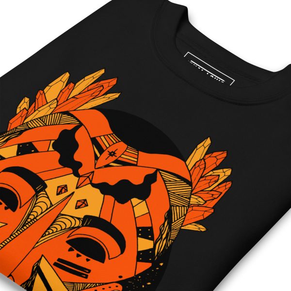 Unique African Mask Sweatshirt | Mask No. 1 Orange and Black Sweatshirt - Image 2