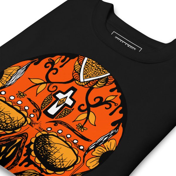 Day of the Dead Skull Sweatshirt | Sugar Skull Black and Orange Sweatshirt - Image 2