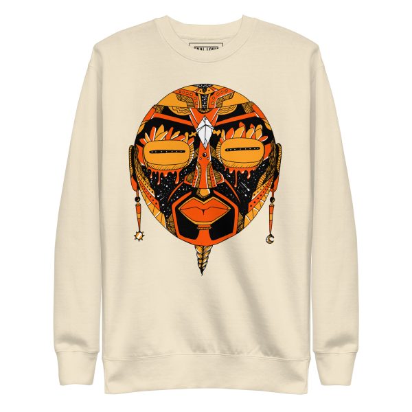 Unique African Mask Sweatshirt | Mask No. 2 Orange and Black Sweatshirt - Image 9