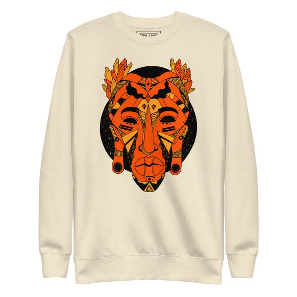 Unique African Mask Sweatshirt | Mask No. 1 Orange and Black Sweatshirt - Image 10