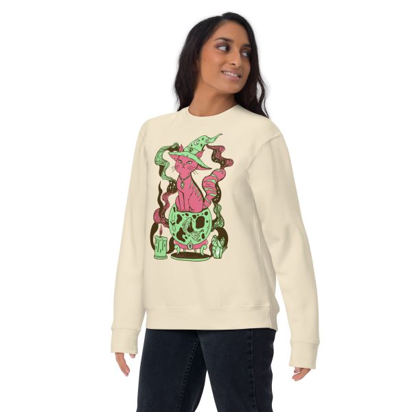 Pink and Green Cat Drawing “Magical Cat of Fortune” Cat Sweatshirt - Image 4