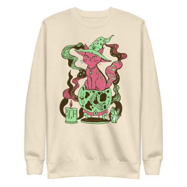 Pink and Green Cat Drawing “Magical Cat of Fortune” Cat Sweatshirt - Image 10