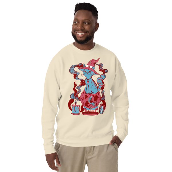 Pastel Blue Cat Drawing “Magical Cat of Fortune” Cat Sweatshirt - Image 6
