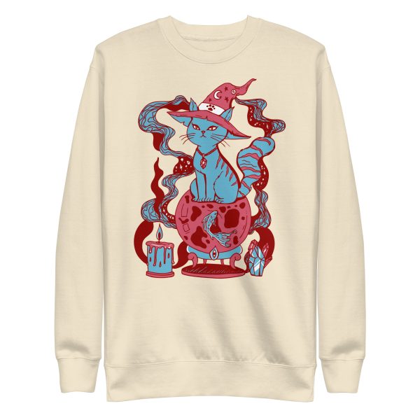 Pastel Blue Cat Drawing “Magical Cat of Fortune” Cat Sweatshirt - Image 11