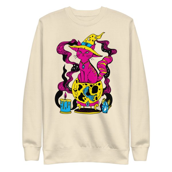 CMYK Pink Cat Drawing “Magical Cat of Fortune” Cat Sweatshirt - Image 11