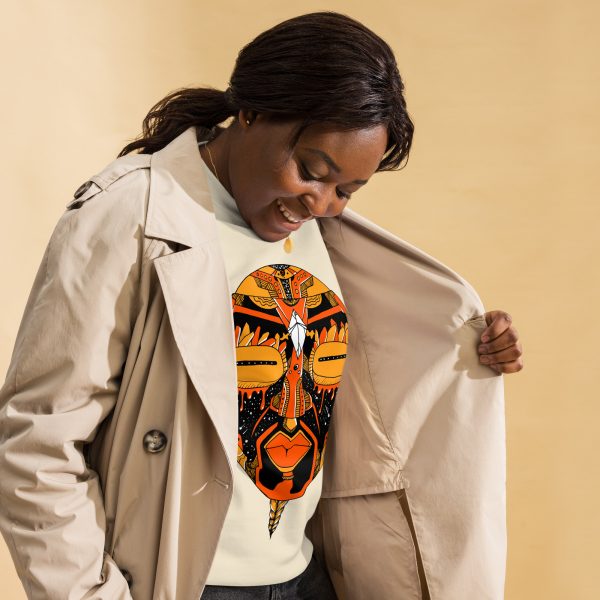 Unique African Mask Sweatshirt | Mask No. 2 Orange and Black Sweatshirt - Image 5