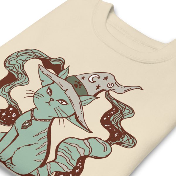 Sage Green Cat Drawing “Magical Cat of Fortune” Cat Sweatshirt - Image 7