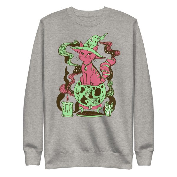 Pink and Green Cat Drawing “Magical Cat of Fortune” Cat Sweatshirt - Image 8