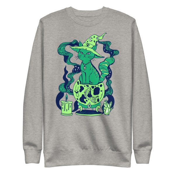 Green Cat Drawing “Magical Cat of Fortune” Cat Sweatshirt - Image 5