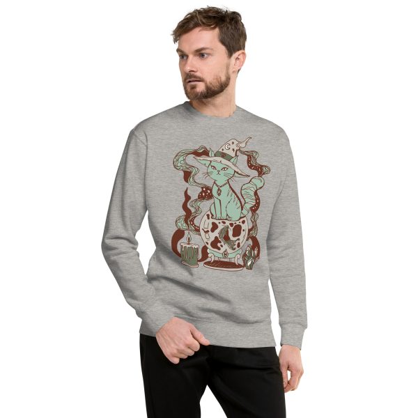 Sage Green Cat Drawing “Magical Cat of Fortune” Cat Sweatshirt - Image 5