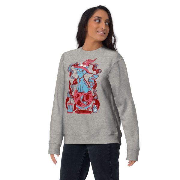 Pastel Blue Cat Drawing “Magical Cat of Fortune” Cat Sweatshirt - Image 5