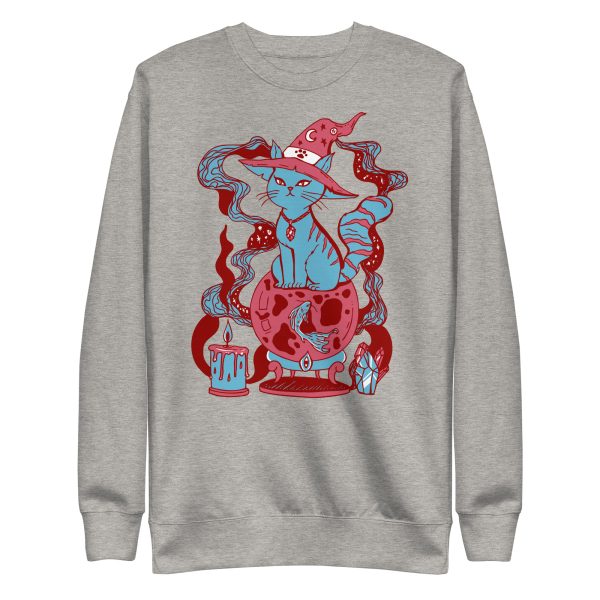 Pastel Blue Cat Drawing “Magical Cat of Fortune” Cat Sweatshirt - Image 10