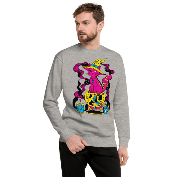 CMYK Pink Cat Drawing “Magical Cat of Fortune” Cat Sweatshirt - Image 4