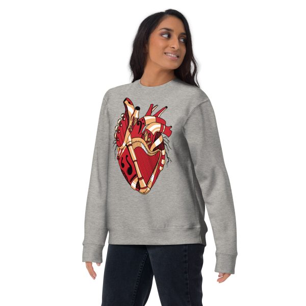 Heart Drawing “Musical Heart No.2” Red and Cream Heart Sweatshirt - Image 4