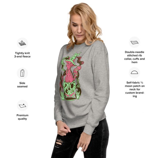 Pink and Green Cat Drawing “Magical Cat of Fortune” Cat Sweatshirt - Image 3