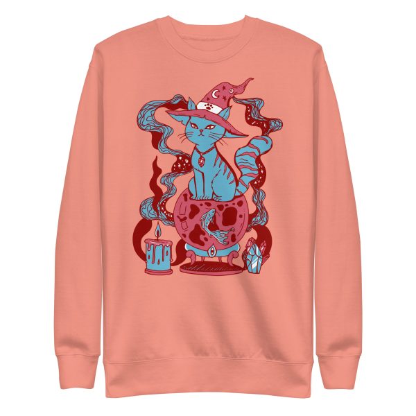 Pastel Blue Cat Drawing “Magical Cat of Fortune” Cat Sweatshirt - Image 9