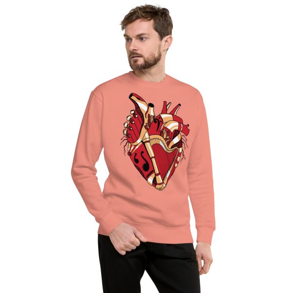 Heart Drawing “Musical Heart No.2” Red and Cream Heart Sweatshirt - Image 3