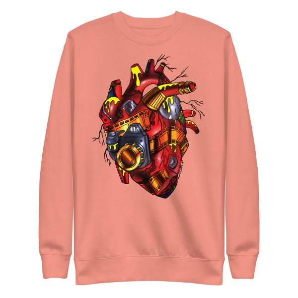 Heart Drawing “Photographer's Heart” Red and Cream Heart Sweatshirt - Image 7