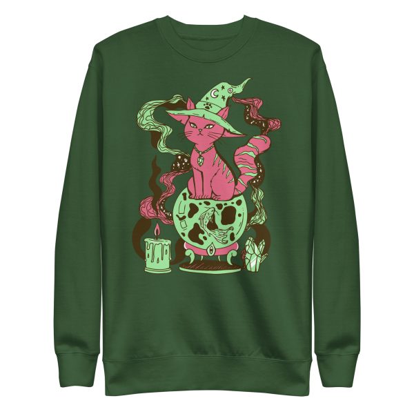 Pink and Green Cat Drawing “Magical Cat of Fortune” Cat Sweatshirt - Image 6
