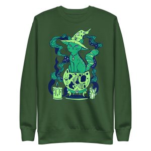 Green Cat Drawing “Magical Cat of Fortune” Cat Sweatshirt