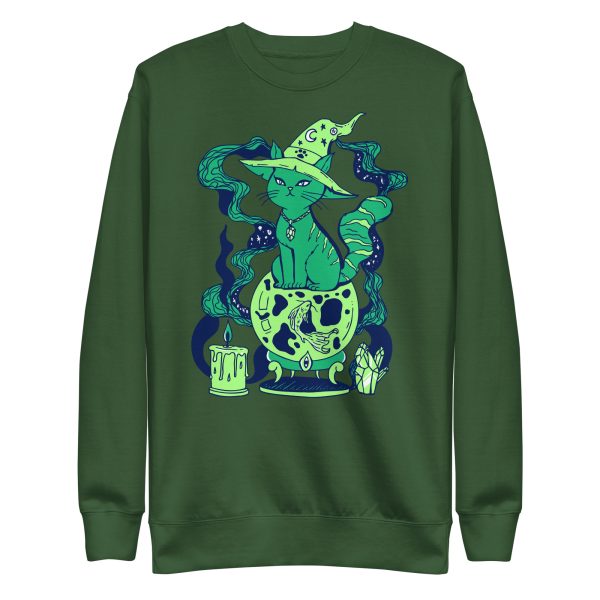 Green Cat Drawing “Magical Cat of Fortune” Cat Sweatshirt