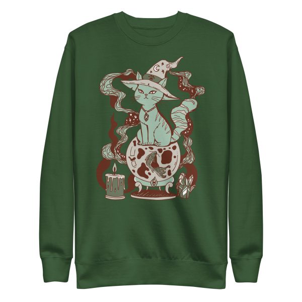 Sage Green Cat Drawing “Magical Cat of Fortune” Cat Sweatshirt - Image 9