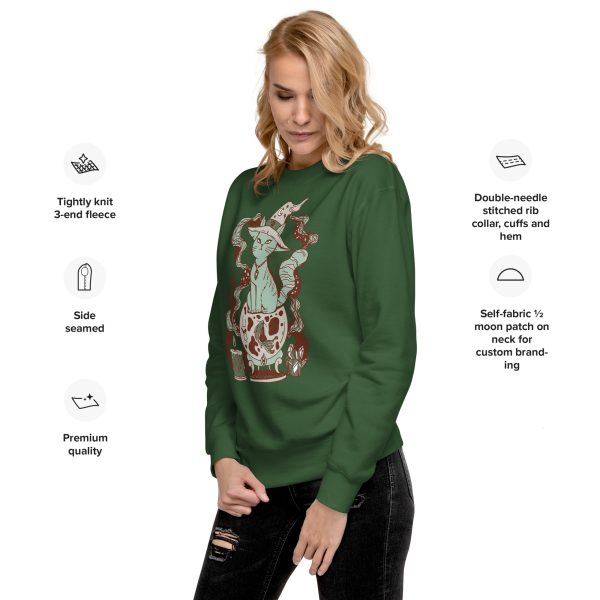 Sage Green Cat Drawing “Magical Cat of Fortune” Cat Sweatshirt - Image 4