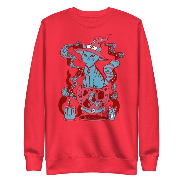 Pastel Blue Cat Drawing “Magical Cat of Fortune” Cat Sweatshirt - Image 8