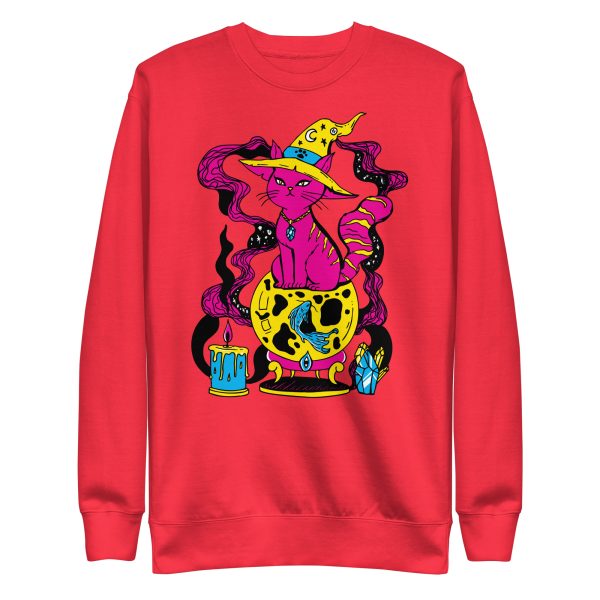 CMYK Pink Cat Drawing “Magical Cat of Fortune” Cat Sweatshirt - Image 9