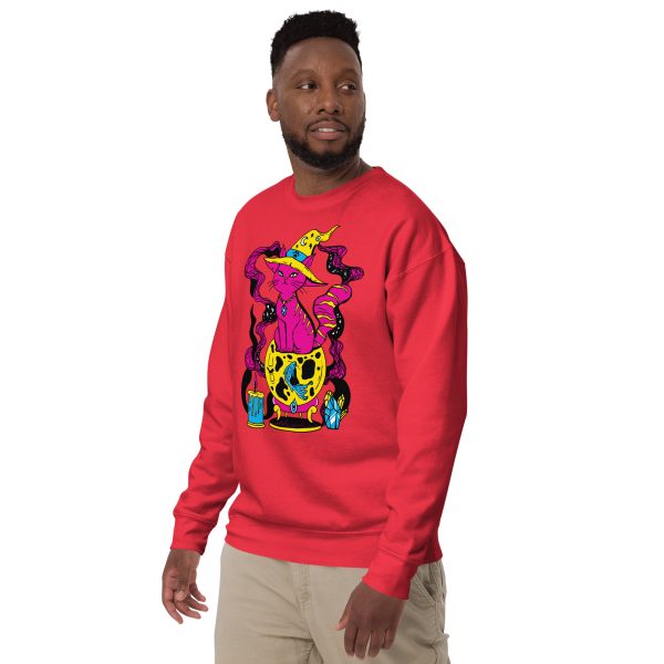 CMYK Pink Cat Drawing “Magical Cat of Fortune” Cat Sweatshirt - Image 3