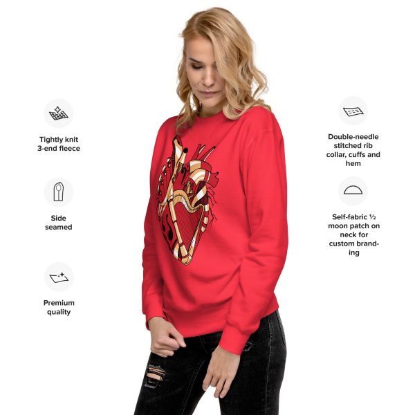 Heart Drawing “Musical Heart No.2” Red and Cream Heart Sweatshirt - Image 2