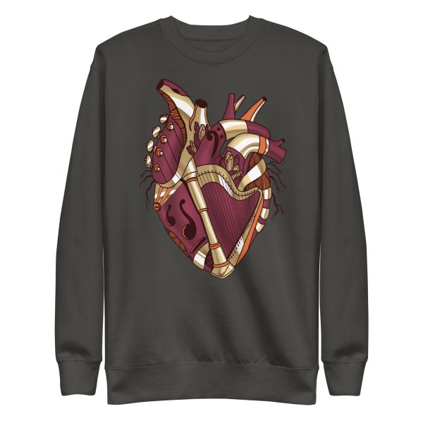 Heart Drawing “Vintage Coffee Musical Heart No. 2” Graphic Heart Sweatshirt - Image 7