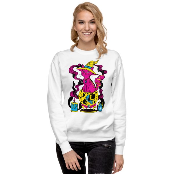 CMYK Pink Cat Drawing “Magical Cat of Fortune” Cat Sweatshirt - Image 7
