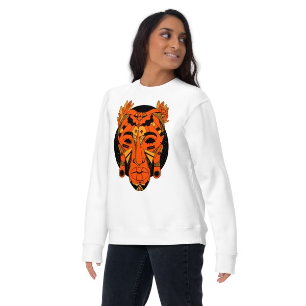 Unique African Mask Sweatshirt | Mask No. 1 Orange and Black Sweatshirt - Image 8