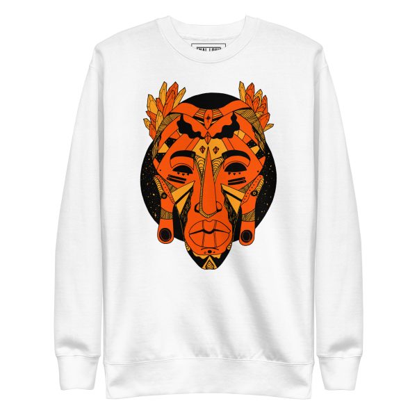 Unique African Mask Sweatshirt | Mask No. 1 Orange and Black Sweatshirt - Image 12