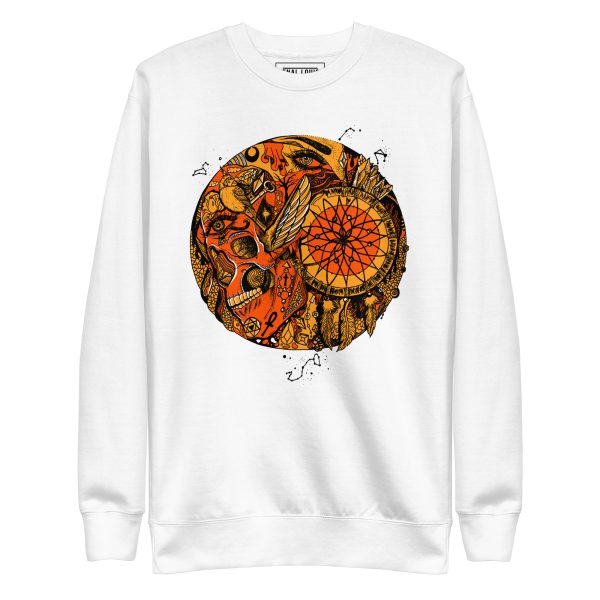 Mystical Skull Orange & Black Sweatshirt | Gothic Sacred Skull Gem Pullover Sweatshirts - Image 10