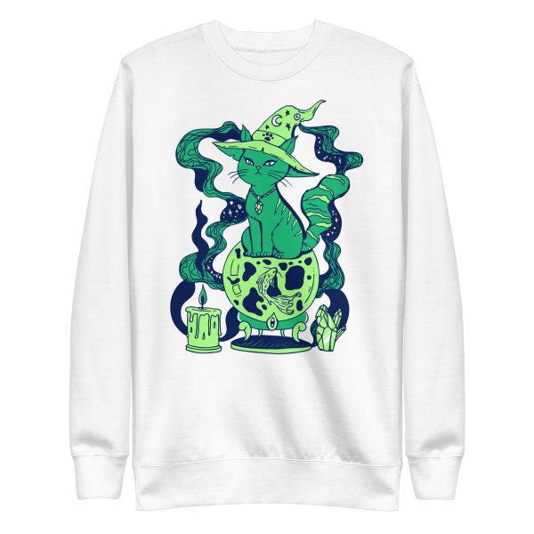 Green Cat Drawing “Magical Cat of Fortune” Cat Sweatshirt - Image 7
