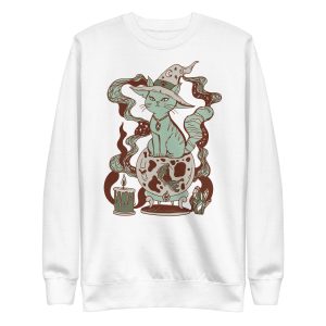Sage Green Cat Drawing “Magical Cat of Fortune” Cat Sweatshirt