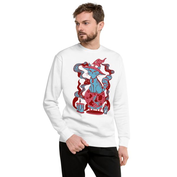 Pastel Blue Cat Drawing “Magical Cat of Fortune” Cat Sweatshirt - Image 7