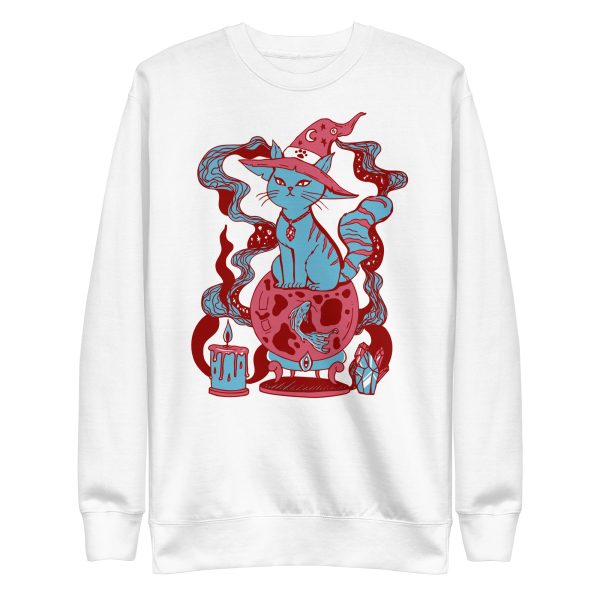 Pastel Blue Cat Drawing “Magical Cat of Fortune” Cat Sweatshirt - Image 12