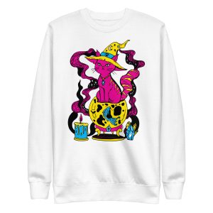 CMYK Pink Cat Drawing “Magical Cat of Fortune” Cat Sweatshirt