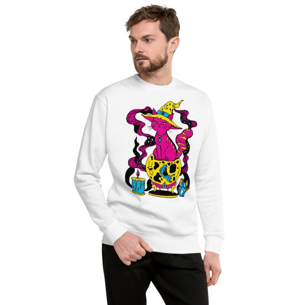 CMYK Pink Cat Drawing “Magical Cat of Fortune” Cat Sweatshirt - Image 6