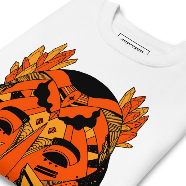 Unique African Mask Sweatshirt | Mask No. 1 Orange and Black Sweatshirt - Image 7