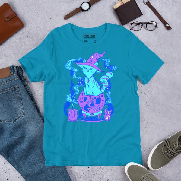 Blue Cat Shirt “Magical Cat of Fortune” Cat T-Shirt Design - Image 7