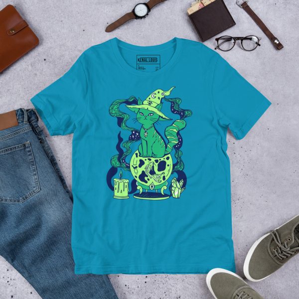 Green Cat Shirt “Magical Cat of Fortune” Cat T-Shirt Design - Image 6