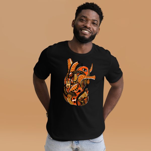 Light Heart Black and Orange T-Shirt | Anatomical Heart Graphic Tee - Image 2