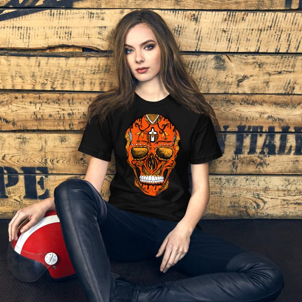 Day of the Dead Skull T-Shirt | Sugar Skull Black and Orange Tee - Image 2